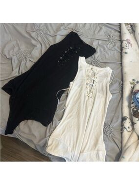 Guess Black Lace-Up Sleeveless Bodysuit